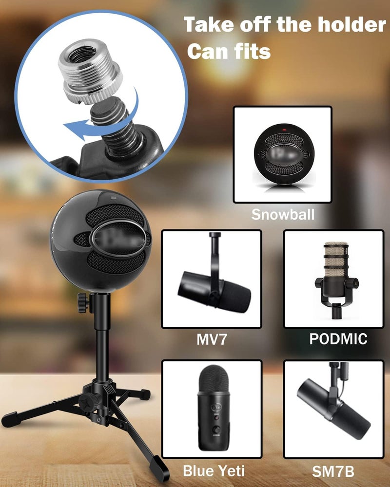 Mictop 2 Pack Desktop Mic Stand, Portable Foldable Tripod with Mic Clip Holder, Adjustable Microphone Stand For Dynamic Microphone. - Image 3